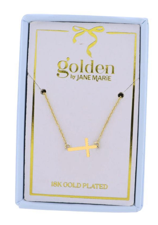 Jane Marie 18K Gold Plated Chain Necklace with Gold Sideways Cross