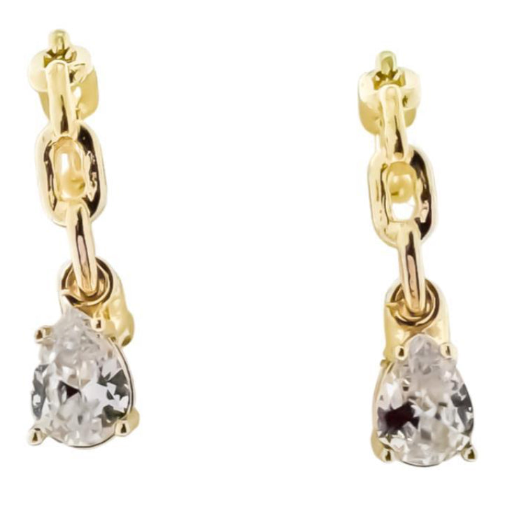 Jane Marie 18K Gold Plated Chain Hoop Earrings With Clear Crystal Charms