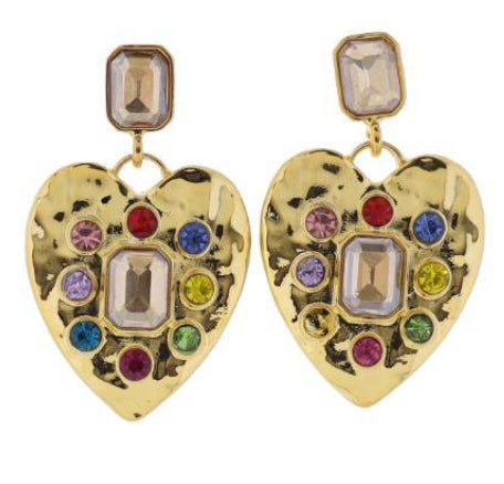 Jane Marie 18K Gold Plated Champagne Gold Multi Rectangle Crystal Earrings With Crystals In Hammered Heart
