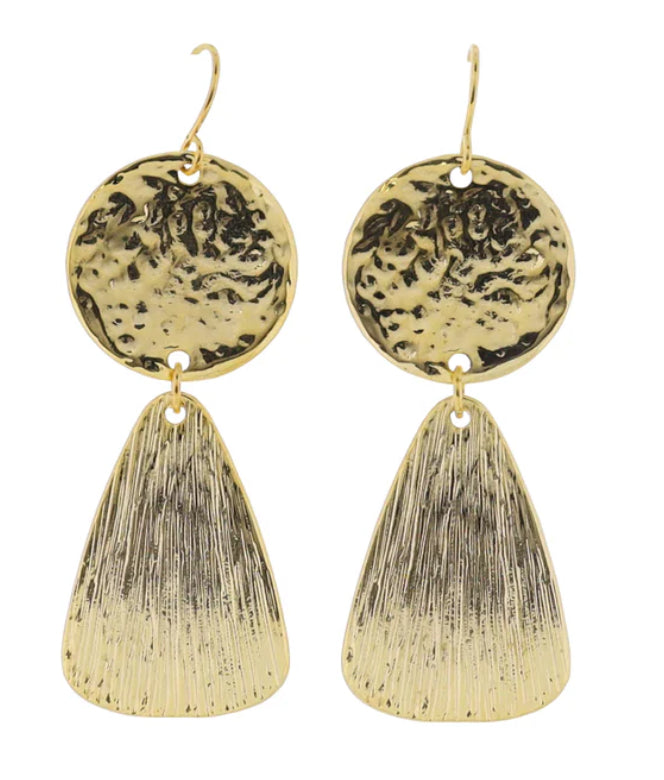 Jane Marie 18K Gold Plated Hammered Disk Earrings With Textured Rounded Triangle