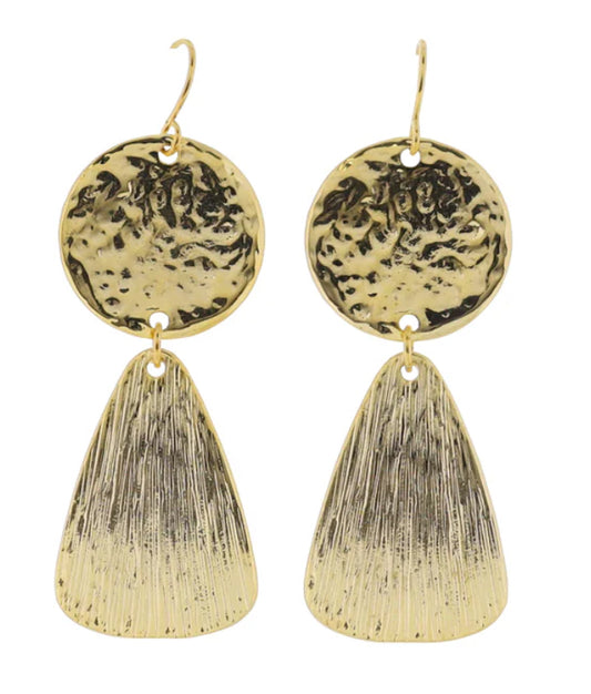 Jane Marie 18K Gold Plated Hammered Disk Earrings With Textured Rounded Triangle