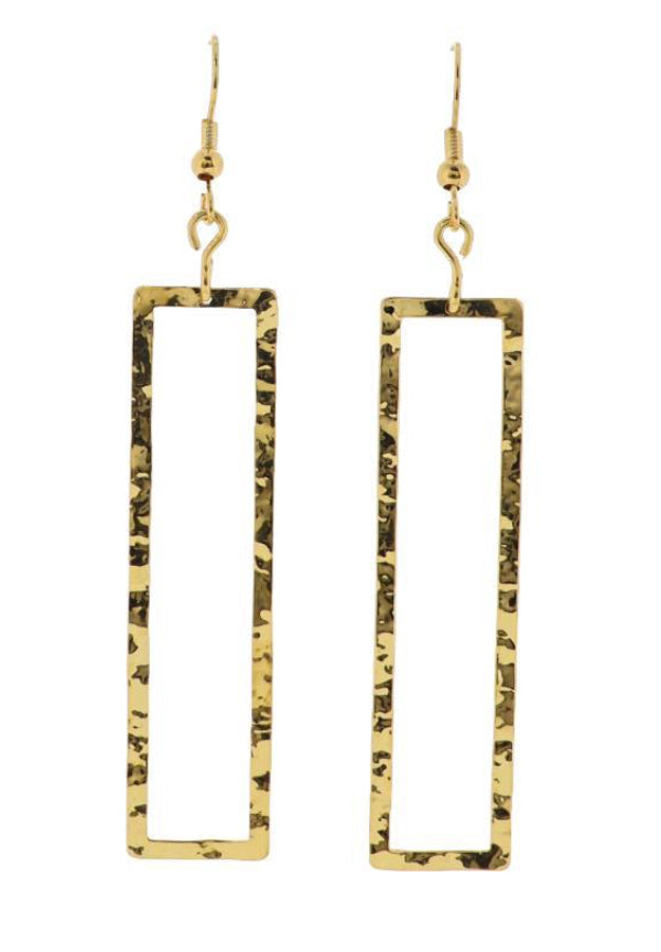 Jane Marie 18K Gold Plated Gold Hammered Open Rectangle Earrings