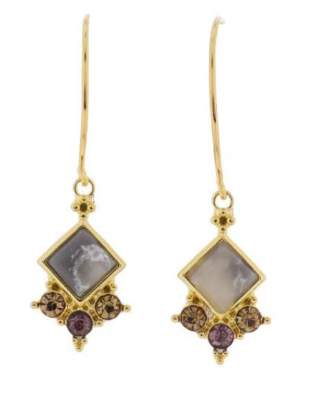 Jane Marie 18K Gold Plated Gold Half Hoop Earrings With Grey Square Stone With Crystal Accent