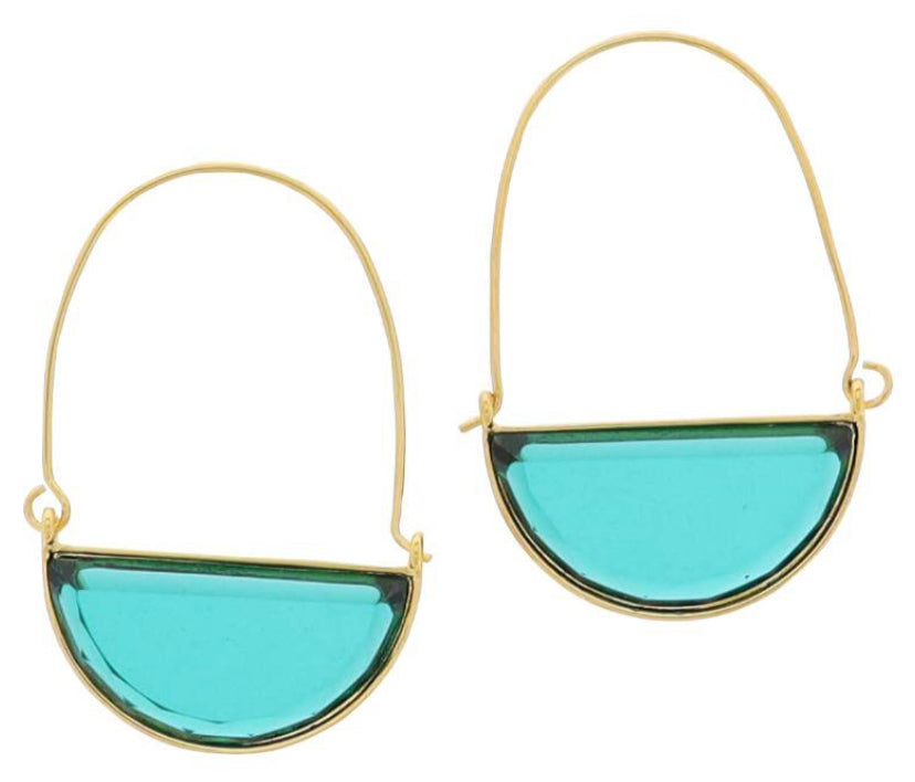 Jane Marie 18K Gold Plated Gold Threader Earrings With Emerald Half Circle Crystal