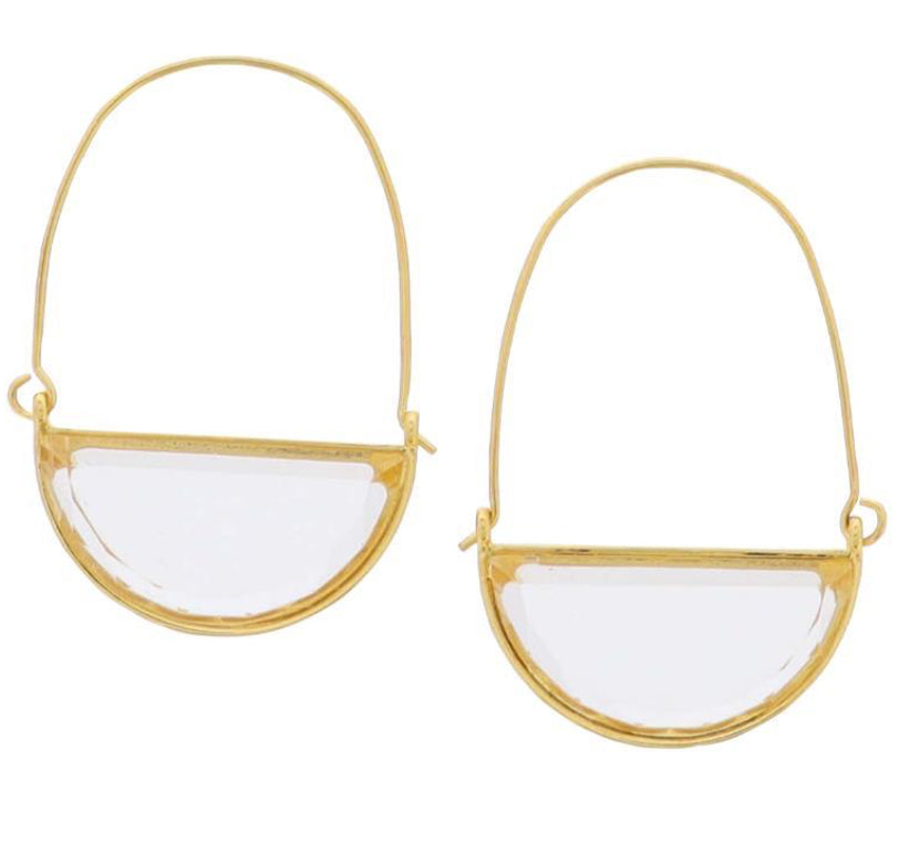 Jane Marie 18K Gold Plated Threader Earrings With Clear Half Circle Crystal