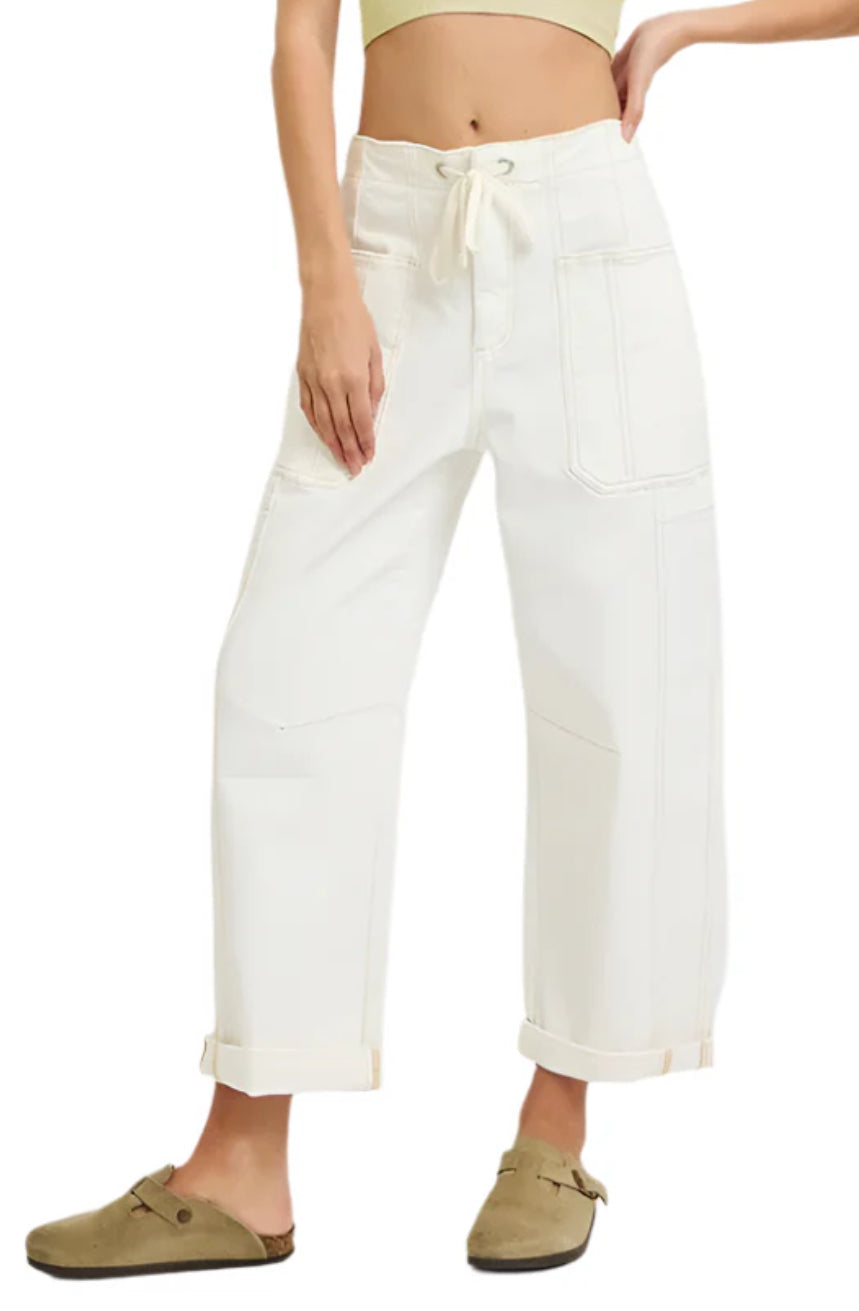 Risen High Rise-Crop Wid Barrel-Cargo Pocket Cuffed Pants