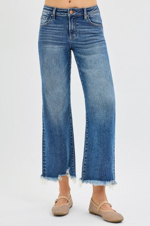 Risen Jeans Mid Rise-Crop Straight Jeans Dark