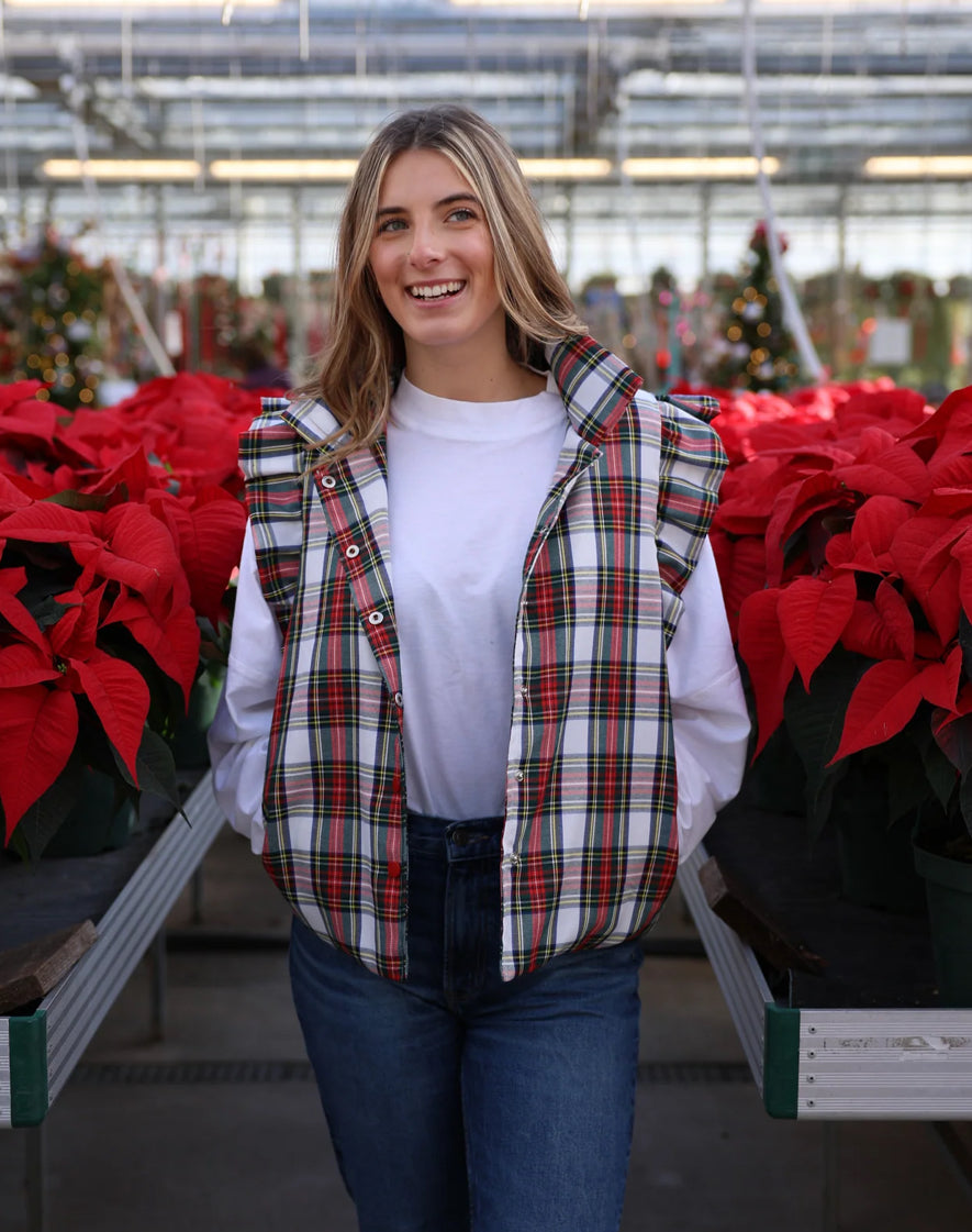Top It Off Scottie Vest: White Plaid