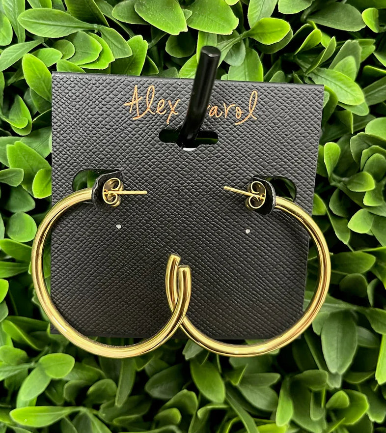 Alex Carol 40MM Small Open 3MM Hollow Hoop 14KT Gold Color Water Resistant