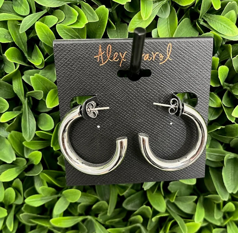 Alex Carol 30MM Small Open 5MM Hollow Hoop Silver Color Water Resistant