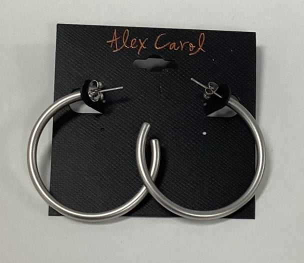 Alex Carol 50MM Medium Open 3MM Hollow Hoop Silver Color water Resistant