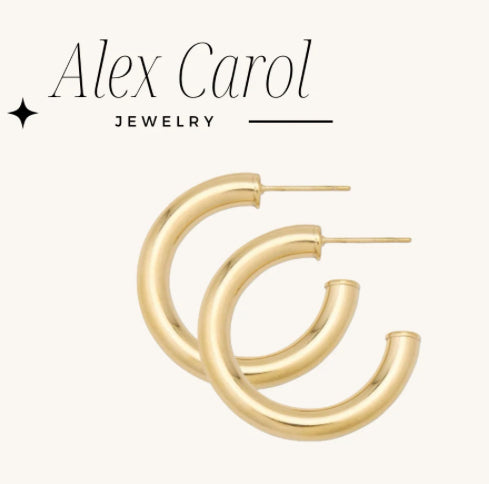 Alex Carol 30MM Small Open 5MM Hollow Hoop Matte Gold Color Water Resistant
