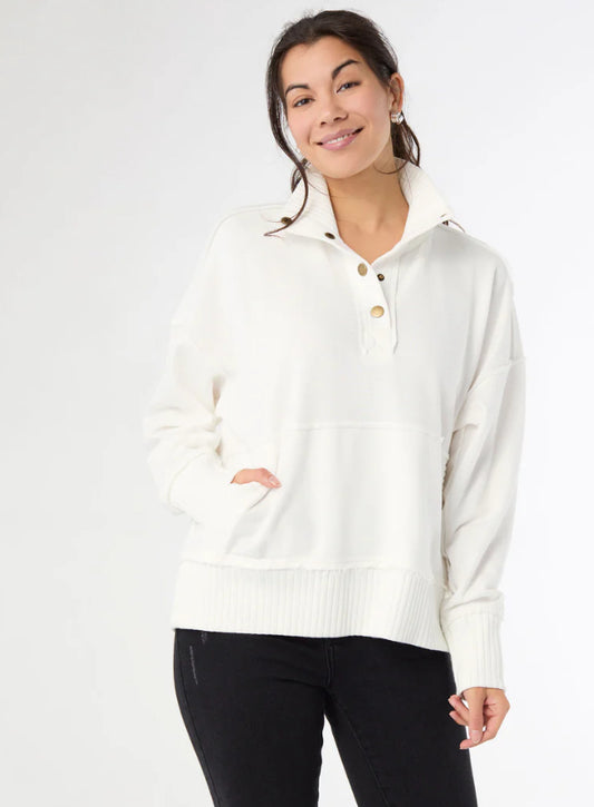 Coco + Carmen Jayleen Long Sleeve Pouch Pocket Sweatshirt White