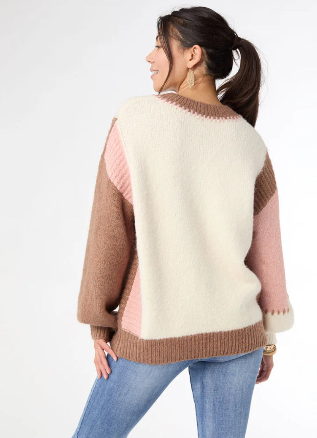 Coco+Carmen Dolores V-Neck Sweater With Contrast Sleeves Spumoni