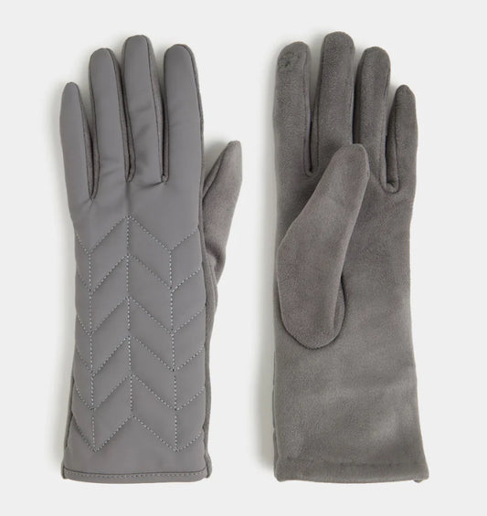 Coco+Carmen Matte Chevron Puffer Touchscreen Gloves - Grey