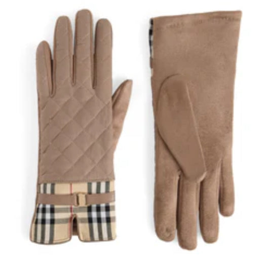 Coco+Carmen Plaid Puffer Touchscreen Gloves Tan