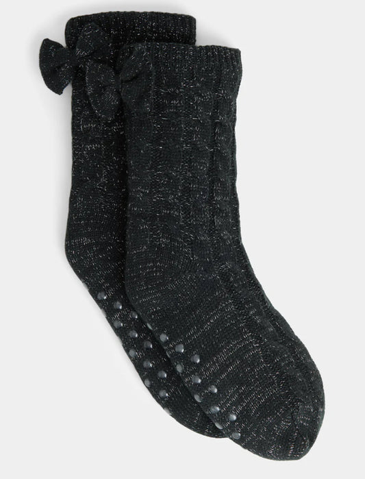Coco+Carmen Bow Back Slipper Sock - Black