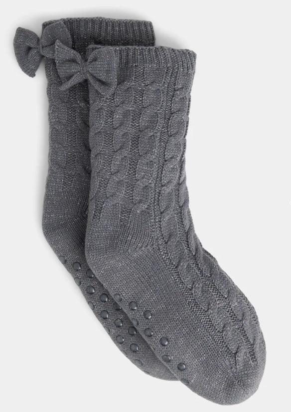 Coco+Carmen Bow Back Slipper Socks -Grey