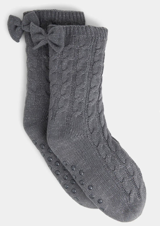 Coco+Carmen Bow Back Slipper Socks -Grey