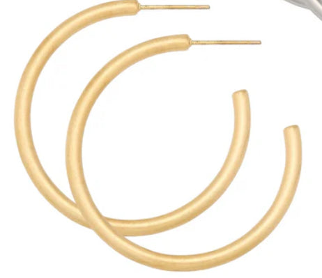 Alex Carol 40mm Small Open 3mm Hollow Hoop 14KT Matte Gold Color Water resistant