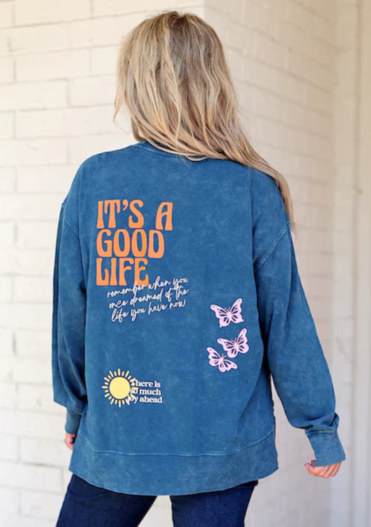 Jadelynn Brooke Mineral Wash Pullover - It’s A Good Life - Deep Ocean