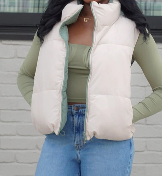 Jadelynn Brooke Reversible Puffer Vest - Olive/Cream