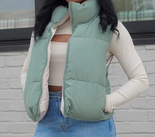Jadelynn Brooke Reversible Puffer Vest - Olive/Cream