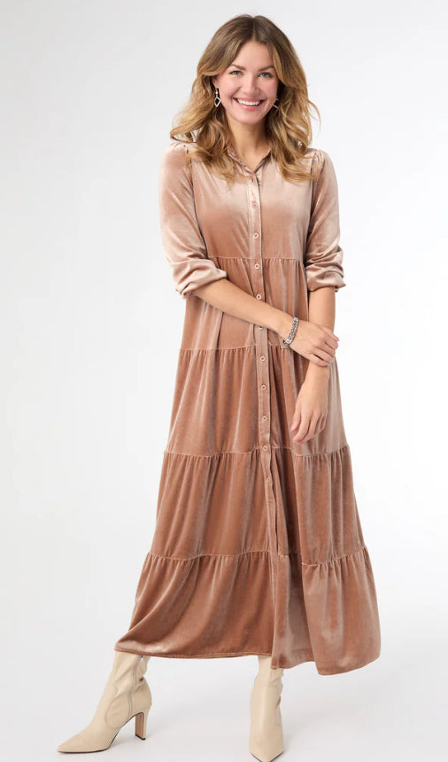 Coco+Carmen Romance Imagined Velour Dress - Apricot Buff