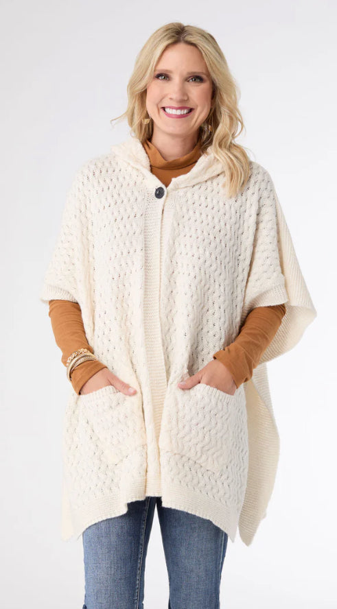 Coco+Carmen Whitman Hooded Poncho With Pockets - Off White