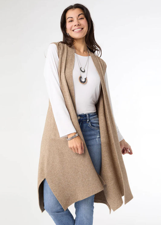 Coco+Carmen Heavenly Luxe Contrast Rib Vest With Pockets Beige Heather