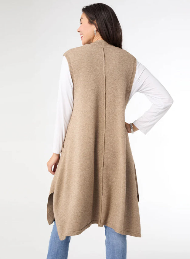 Coco+Carmen Heavenly Luxe Contrast Rib Vest With Pockets Beige Heather