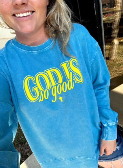 Jadelynn Brooke Mineral Wash Pullover - God Is So Good Cobalt