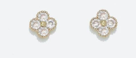 Periwinkle Cuties Earrings Gold Clovers W Crystals