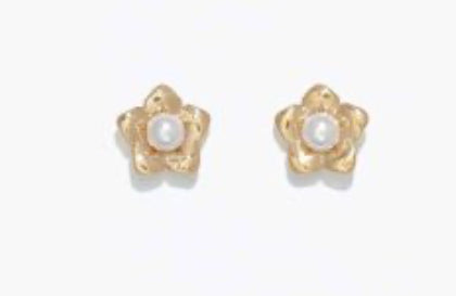 Periwinkle Cuties Earrings Gold Flowers With Pearls