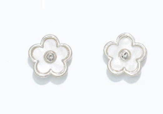 Periwinkle Cuties Earrings White Flower With Crystal