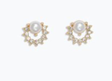 Periwinkle Cuties Earrings Pearls + Crystals In Gold