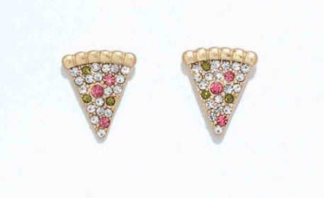 Periwinkle Cuties Earrings Pizza Slice With Crystals
