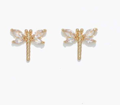 Periwinkle Cuties Earrings Dragonfly With Clear Crystals