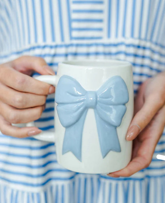 Mary Square Ceramic Bow Mug Blue
