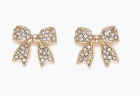 Periwinkle Earrings Gold Bows With Crystals