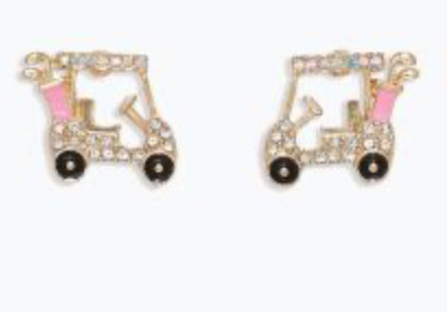 Periwinkle Earrings Crystal & Pink Golf Carts