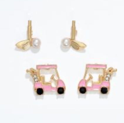 Periwinkle Earrings Golf Cart + Club Duo
