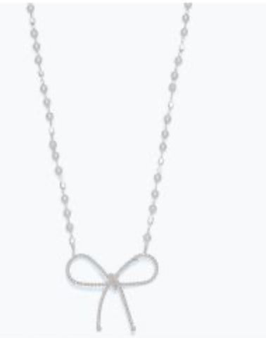 Periwinkle Necklace Silver Rope Bow Pearls