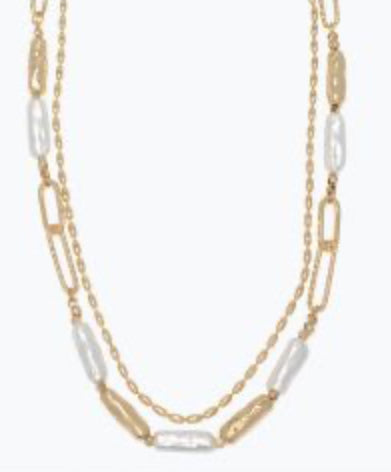 Periwinkle Necklace Gold Chain Layers with Pearls