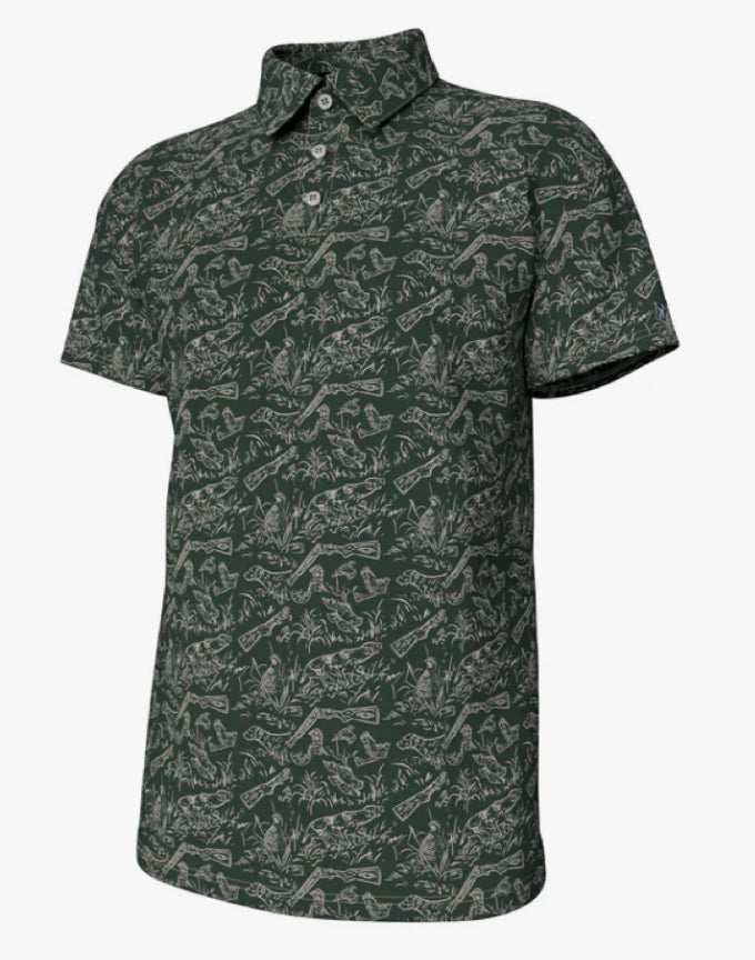 Southern Point Pointer Pattern Performance Polo Duck Green