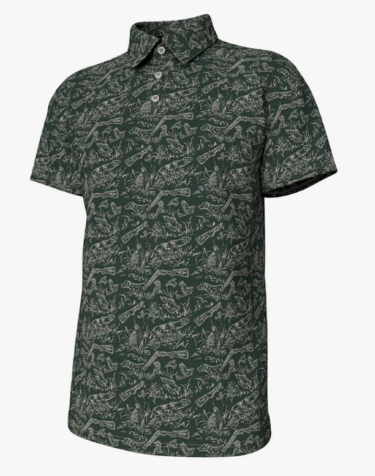 Southern Point Pointer Pattern Performance Polo Duck Green