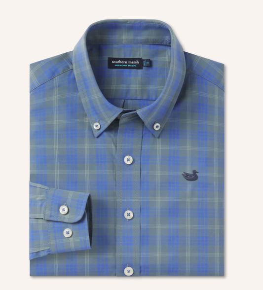 Southern Marsh Youth Middleton Windowpane Dress Shirt Dark Green YWMWP