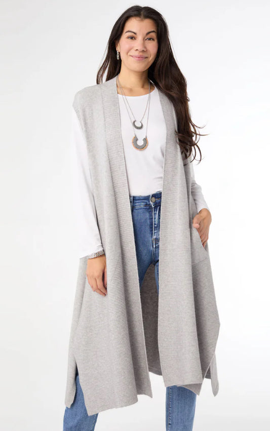 Coco+Carmen Heavenly-Luxe Contrast Rib Vest With Pockets - Light Heather Grey