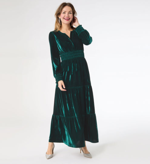 Coco + Carmen Brigid Velour Dress Emerald
