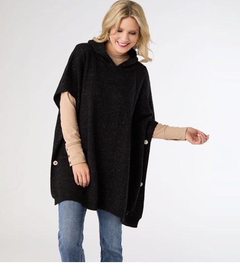 Coco+Carmen Tindra Hooded Lurex Pullover With Buttoms Black Lurex One Size